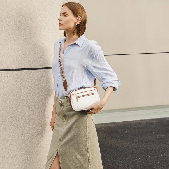 Telena Women Beige With Brown Leather Shoulder Handbags With Adjustable Strap - Picture 2 of 7